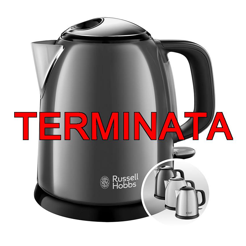 Russell Hobbs Bollitore acqua elettrico, 1 L, 2400 W, Compatto, 3 Tazze, ebollizione rapida, Filtro anticalcare rimovibile e lavabile, Bollitore da viaggio, Acciaio Inox, ColourPlus Grigio 24993-70