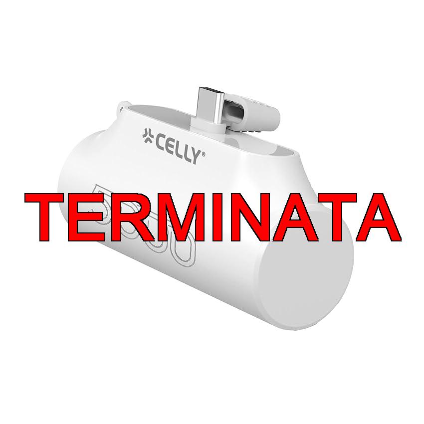 Celly, Powerbank Compatto con Connettore USB-C Integrato e Capacità di 5000mAh, Ricarica Rapida, Caricatore Portatile Universale per Smartphone, Colore Bianco