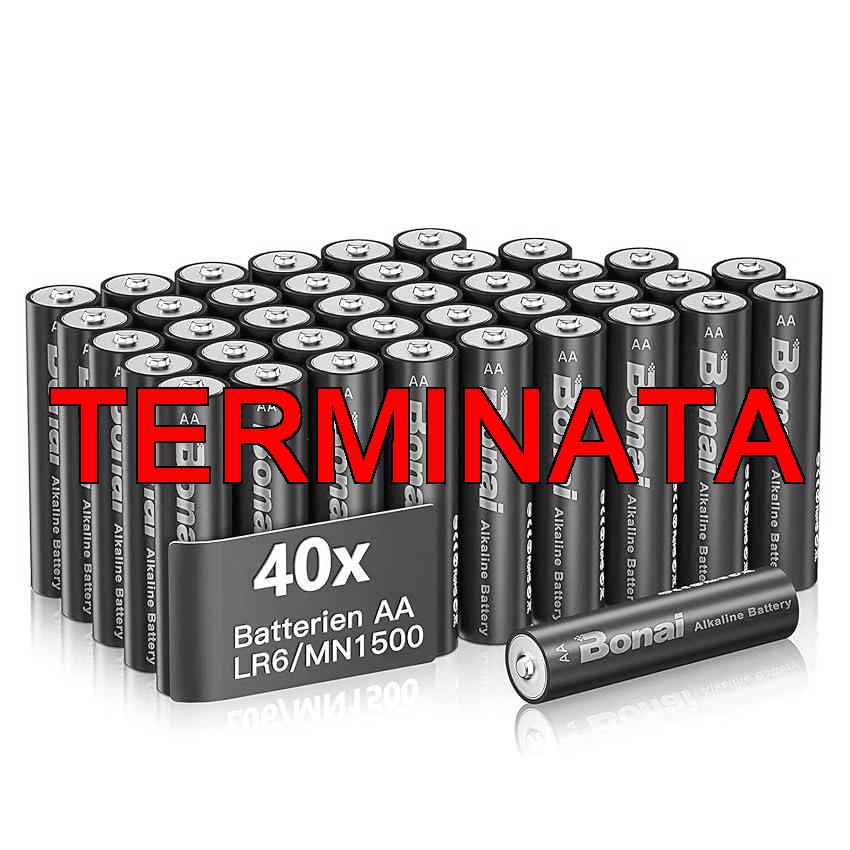 BONAI Longlife Batterie AA, (Pack of 40) Pile AA Stilo Alcaline 1,5V ad Alta Capacità Batteria LR6 Lunga Durata di 10 Anni MN1500, Imballaggio Ecologico, per Giocattoli, Dispositivi di Domotica