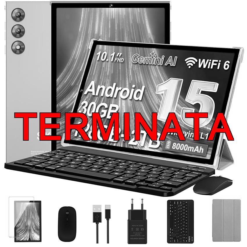 Tablet 10 Pollici Android 15 con Gemini AI, 30GB RAM 128GB+2TB Esp., Octa-Core, WiFi 6 BT 5.0, Widevine L1, Batteria 8000mAh, Fotocamera 8, 5 MP, Tastiera Mouse Custodia, Corpo in Metallo – Verde