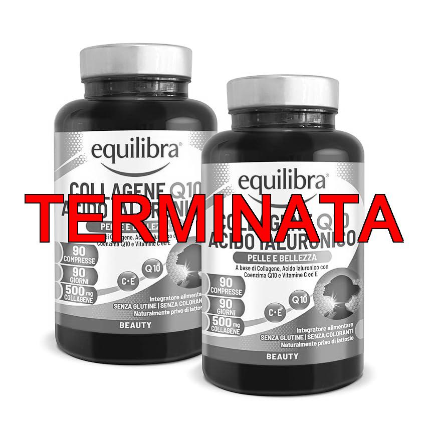 Equilibra Integratori Alimentari, Collagene Q10 Acido Ialuronico, Benessere e Bellezza della Pelle, con Collagene Idrolizzato, Acido Ialuronico, Coenzima Q10, Vitamine C ed E, 2 Pezzi da 90 Compresse