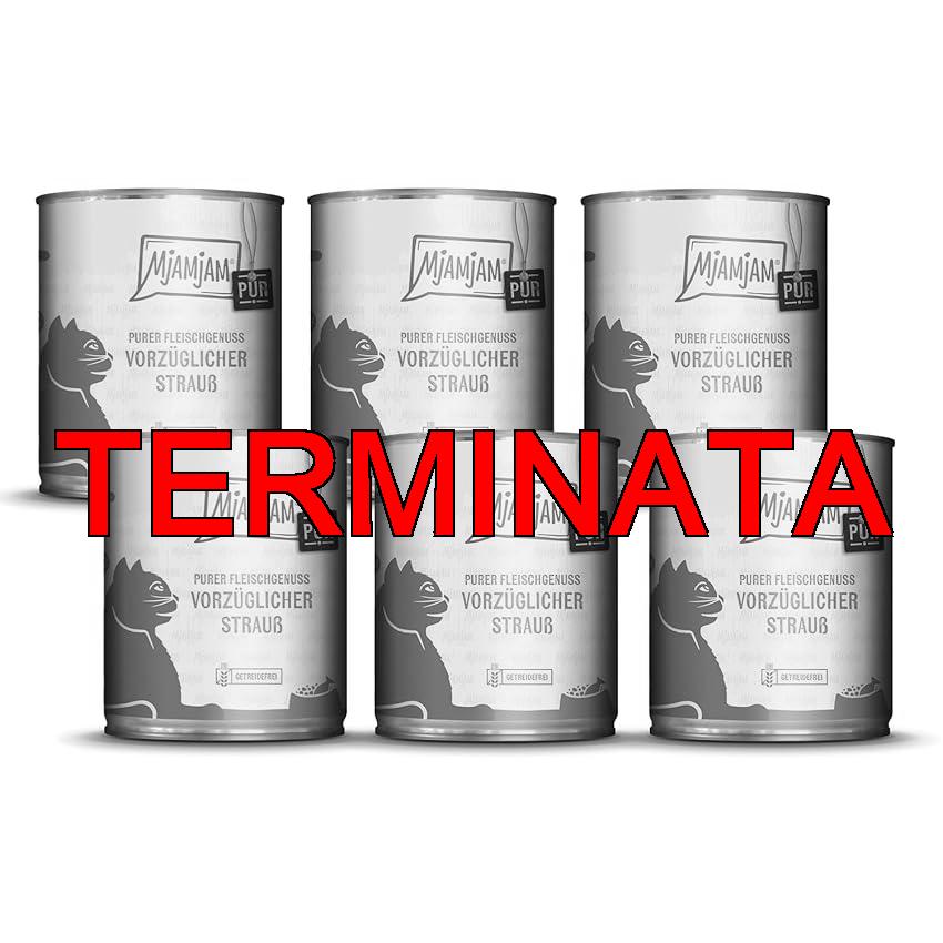 MjAMjAM – Cibo umido premium per gatti – Puro piacere della carne – squisito struzzo puro, confezione da 6 (6 x 800g), senza cereali con carne extra