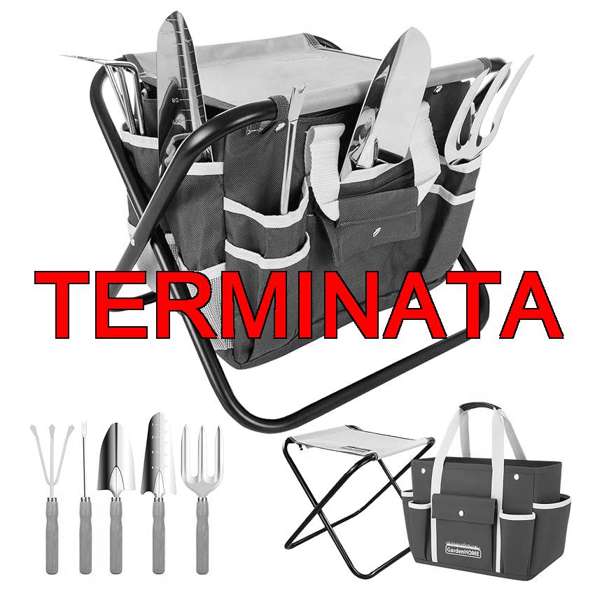 GardenHOME Set di Attrezzi da Giardino 7 Pezzi Kit Giardinaggio, Utensili da Giardino in Acciaio Inossidabile con Sgabello Pieghevole e Borsa