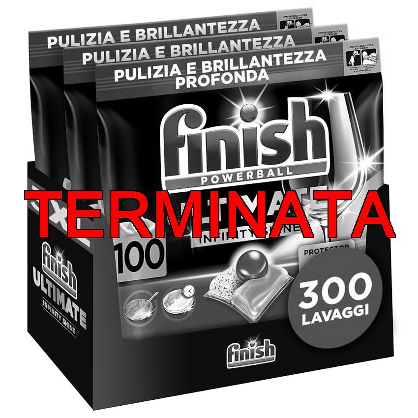 Finish Ultimate Infinity Shine Pastiglie Lavastoviglie, 100 Capsule Lavastoviglie al Limone, Pastiglie per Lavastoviglie contro lo Sporco e i Residui Incrostati (Confezione da 3)