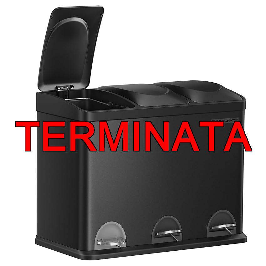 SONGMICS Cestino da Cucina, Pattumiera per Riciclaggio, Pattumiera Tripla a Pedale, in Metallo da 45 Litri, per Raccolta Differenziata, 3 x 15L, con Coperchio, Acciaio, Nero LTB45B