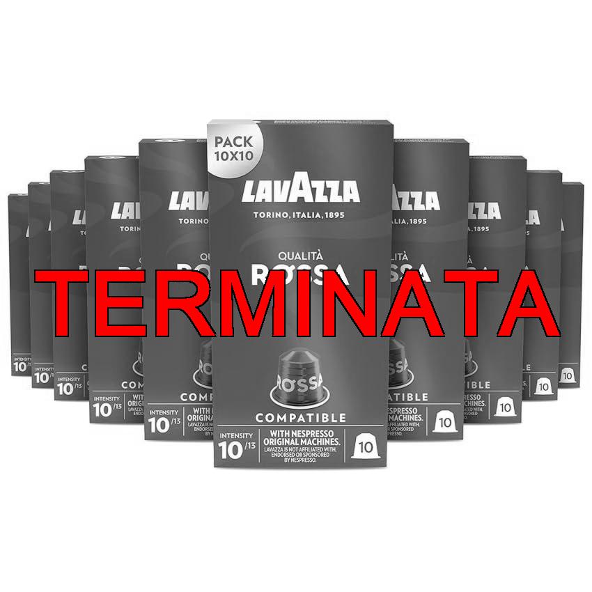 Lavazza, Qualità Rossa, 100 Capsule di Caffè in Alluminio Compatibili con Macchine Nespresso Original, con Note di Cioccolato e Frutta Secca, Arabica e Robusta, Intensità 10, 13, Tostatura Media