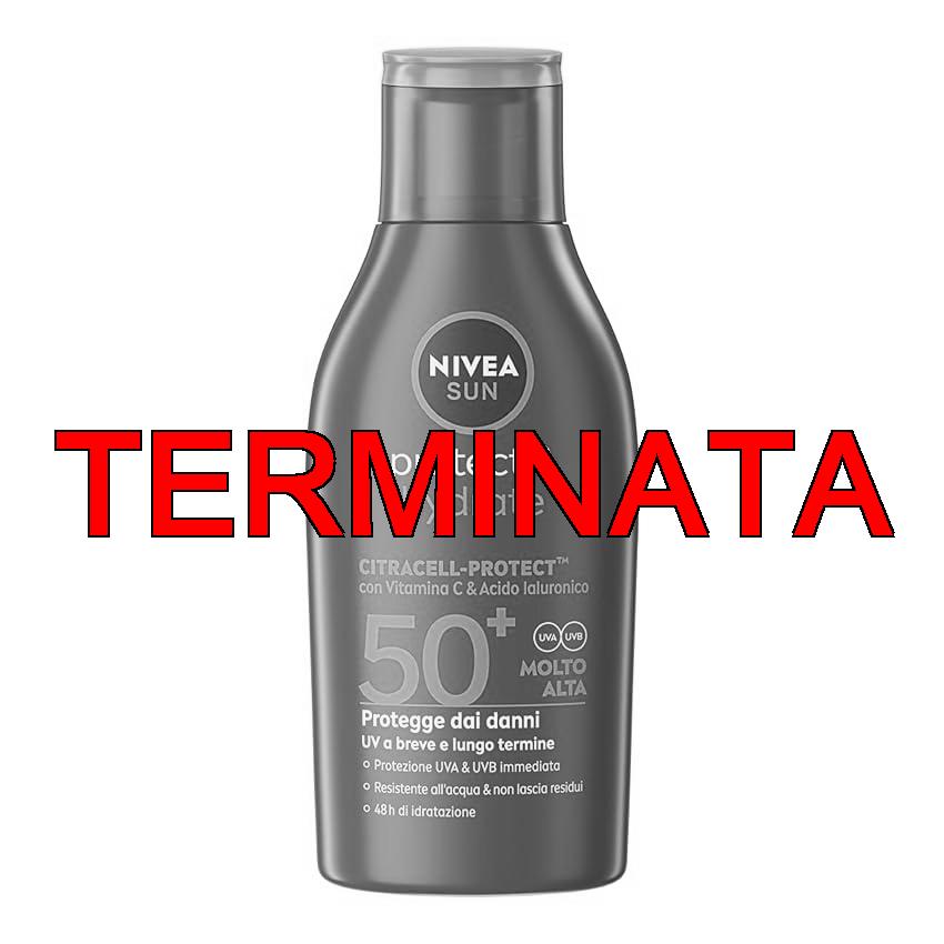 NIVEA SUN Protect & Hydrate SPF 50+ Formato Viaggio 100 ml, Crema solare 50+ idratante 48h ad assorbimento rapido, Protezione solare 50+ resistente all’acqua con Vitamina C e Acido Ialuronico