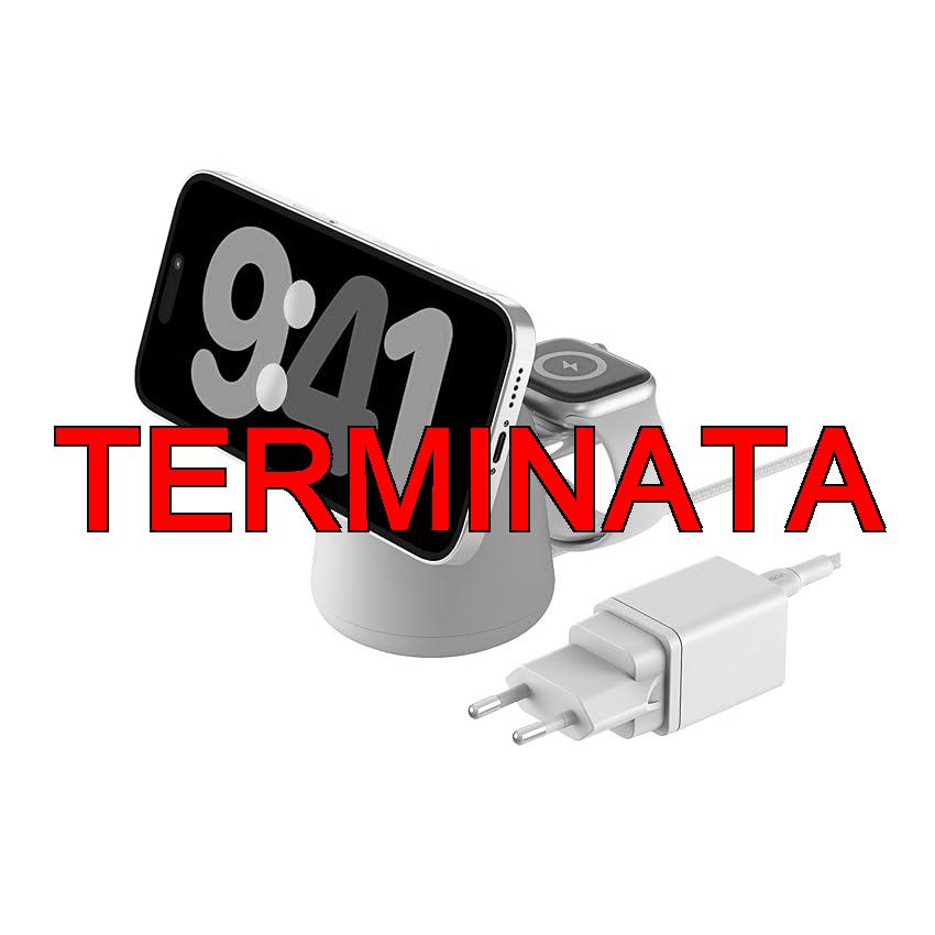 Belkin BoostCharge Caricabatteria wireless 2 in 1 con Qi2 da 15 W, caricatore MagSafe per iPhone 16, 15, 14, 13, 12, Apple Watch, AirPods e altri dispositivi Qi2, alimentatore incluso, grigio sabbia