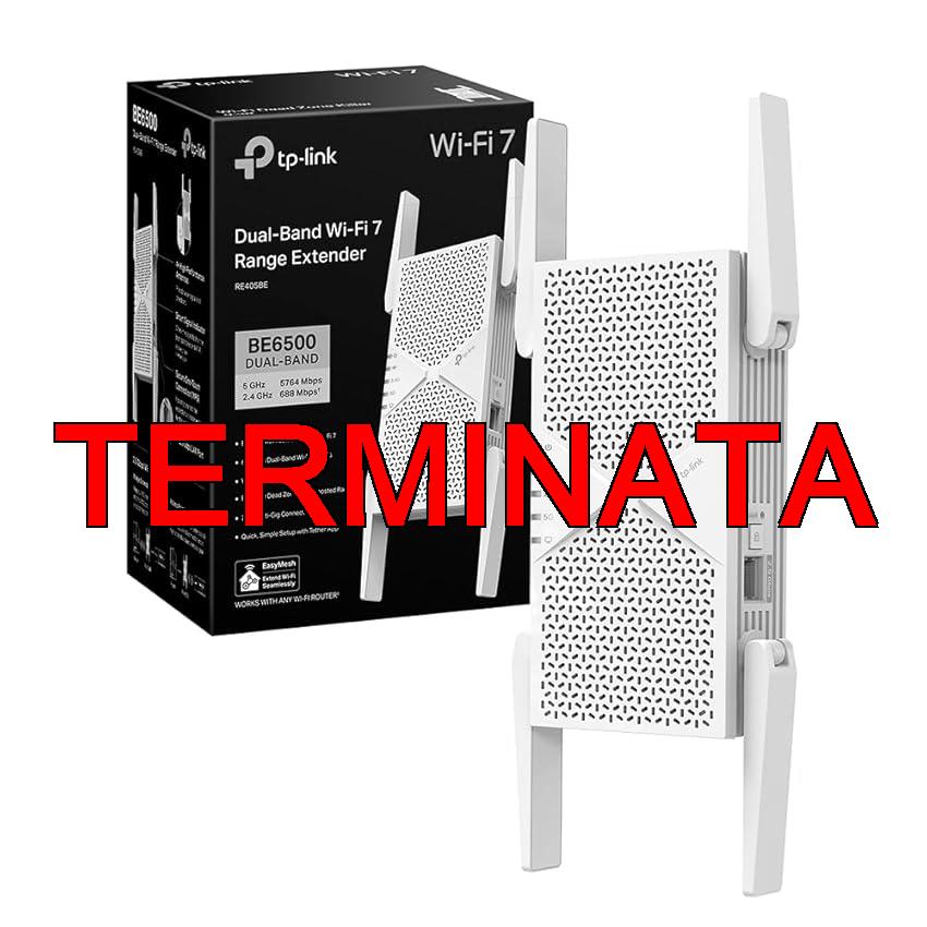 TP-Link RE405BE Ripetitore WiFi 7 Dual-Band BE6500Mbps, Porta Ethernet 2.5G, EasyMesh, MLO, Roaming Intelligente, Configurazione WPS, App, Compatibile con Tutti i Box Internet, 160 MHz, 4K-QAM