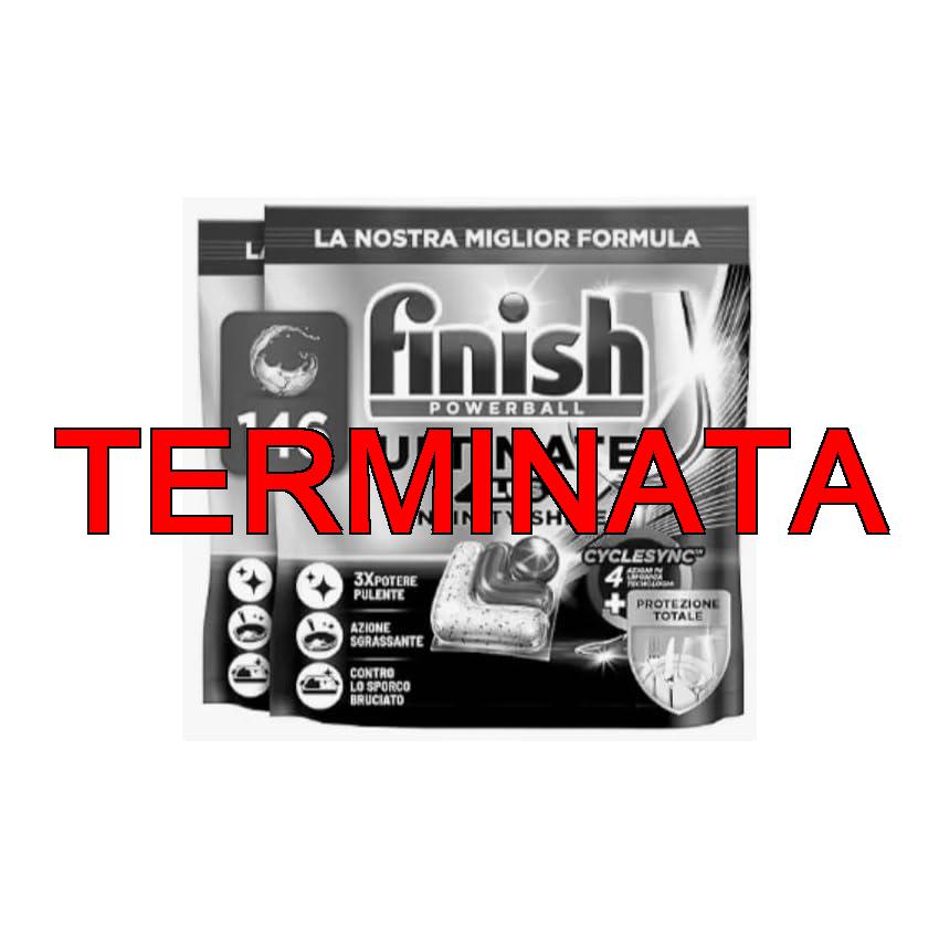 Finish Ultimate PLUS Infinity Shine Capsule Lavastoviglie, 146 Capsule, Detergenti per Lavastoviglie contro lo Sporco e i Residui Incrostati (Confezione da 2)
