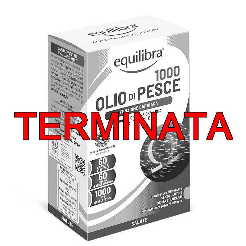 equilibra Integratori Alimentari, Olio di Pesce 1000, Integratore a Base Acidi Grassi Polinsaturi della Serie Omega-3 EPA e DHA, con Vitamina E, Normale Funzione Cardiaca, 60 Capsule Vegetali