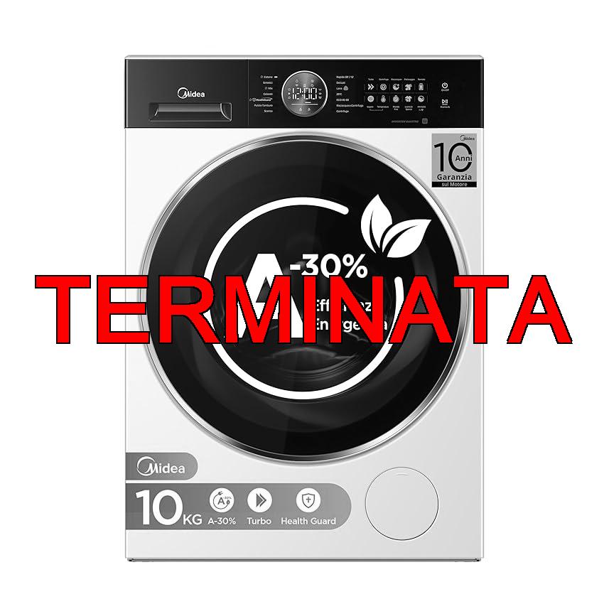 Midea Lavatrice Carica Frontale, 10 kg, Classe A-30%, 1400 Giri, Vapore, Silent Inverter Motor, Lavaggio Potente e Rapido,Pannello Touch, Bianco – MF21EW100B