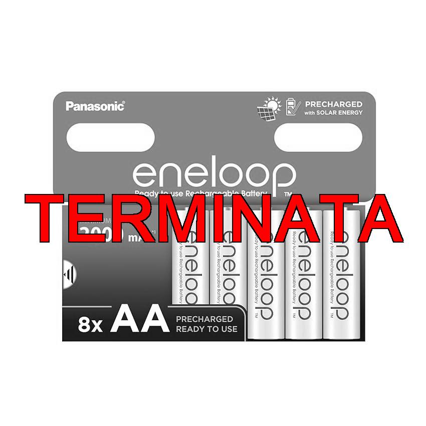 eneloop, batterie ricaricabili AA, Mignon, confezione da 8, capacità di min. 2000 mAh, batterie Ni-MH, pronte all’uso, ricaricabili fino a 2000 volte, confezione senza plastica, standard, bianche