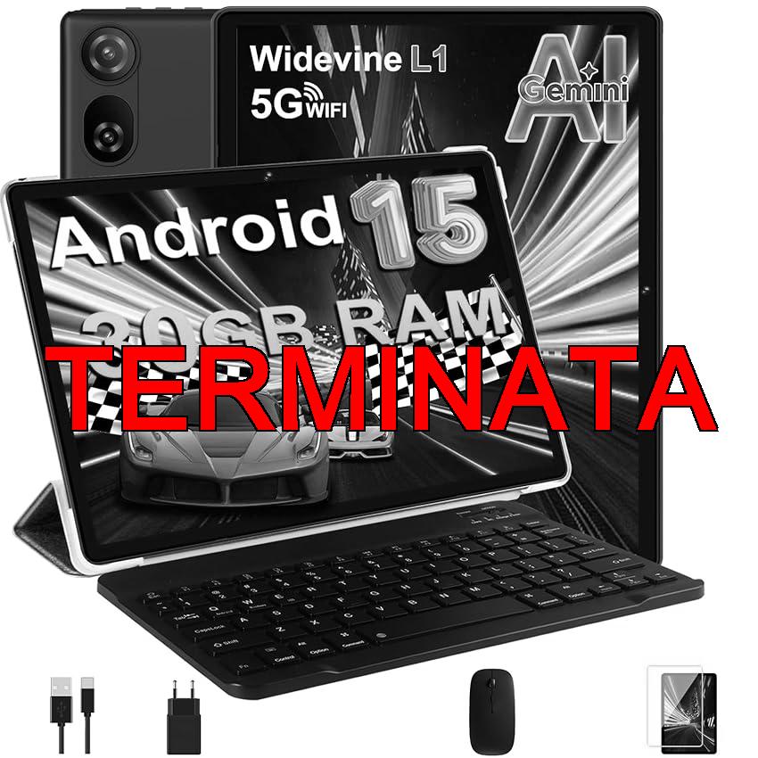 DMOAO Tablet 10 Pollici Android 15 con 30 GB RAM + 2TB ROM Espansione, FHD Tablet con Tastiera e Mouse, 5G Wi-Fi, GPS, Widevine L1, Octa-Core, USB-C, BT 5.0, 6000 mAh, 8MP+5MP, Gemini AI, Nero