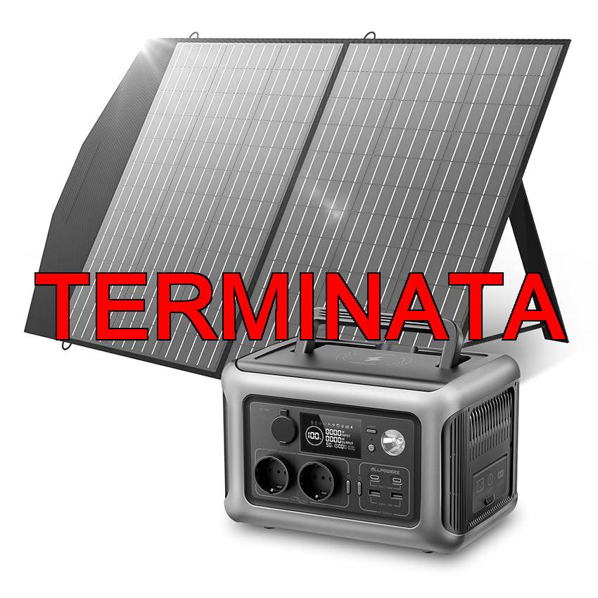 ALLPOWERS Centrale Elettrica Portatile R600 299Wh 600W con 100W Pannello Solare, LiFePO4 Batteria Backup con 2 Uscite AC 600W, UPS per Campeggio, Viaggi su Strada, Interruzioni, 0-100% in 1 ora