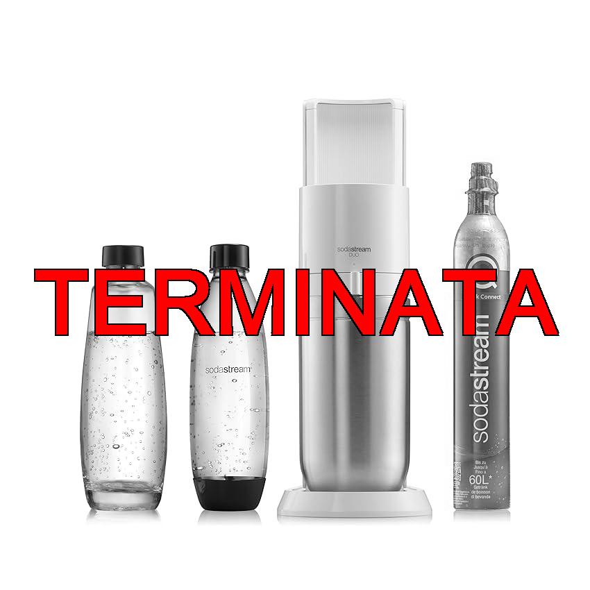 Sodastream Gasatore Duo Per Trasformare L’Acqua In Acqua Frizzante, colore bianco, include 1 bottiglia in plastica e 1 una bottiglia in vetro e cilindro di co2