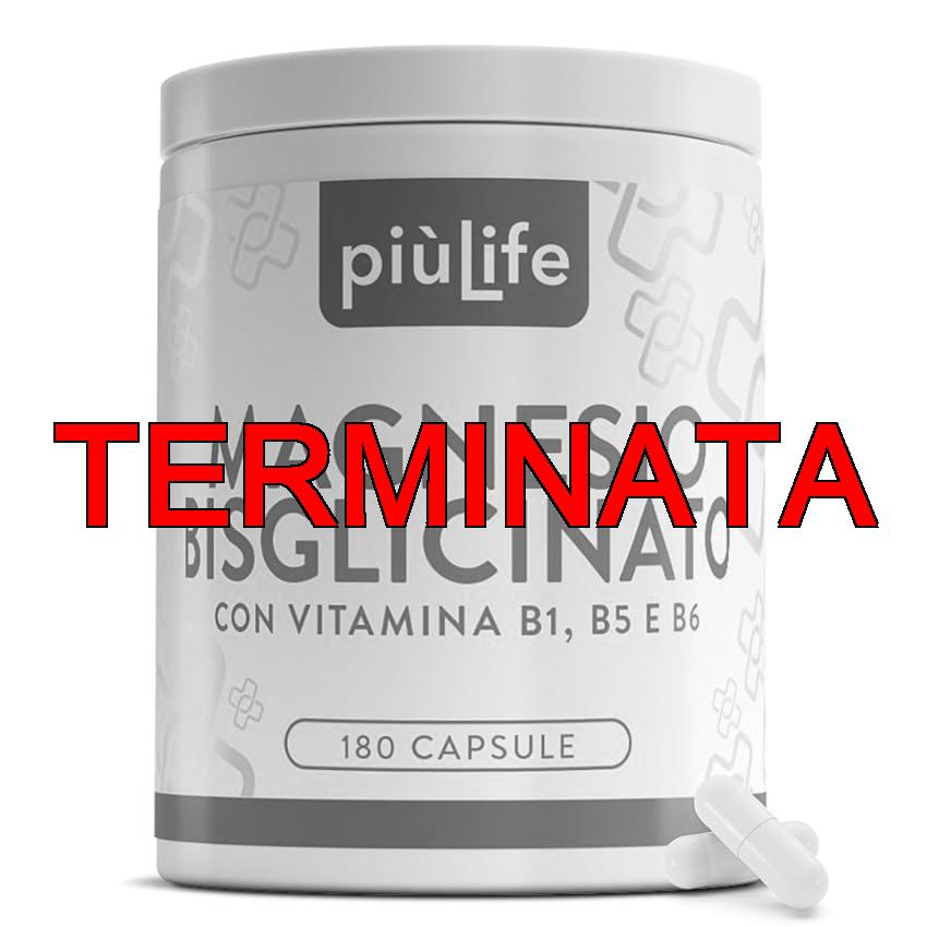 Magnesio Bisglicinato Capsule PiùLife, 300mg Con Vitamina B6, B1, B5, Organico – come Integratore Magnesio Glicinato ad Alta Biodisponibilità – Muscoli, Ossa, Sistema Nervoso, Stress e Stanchezza