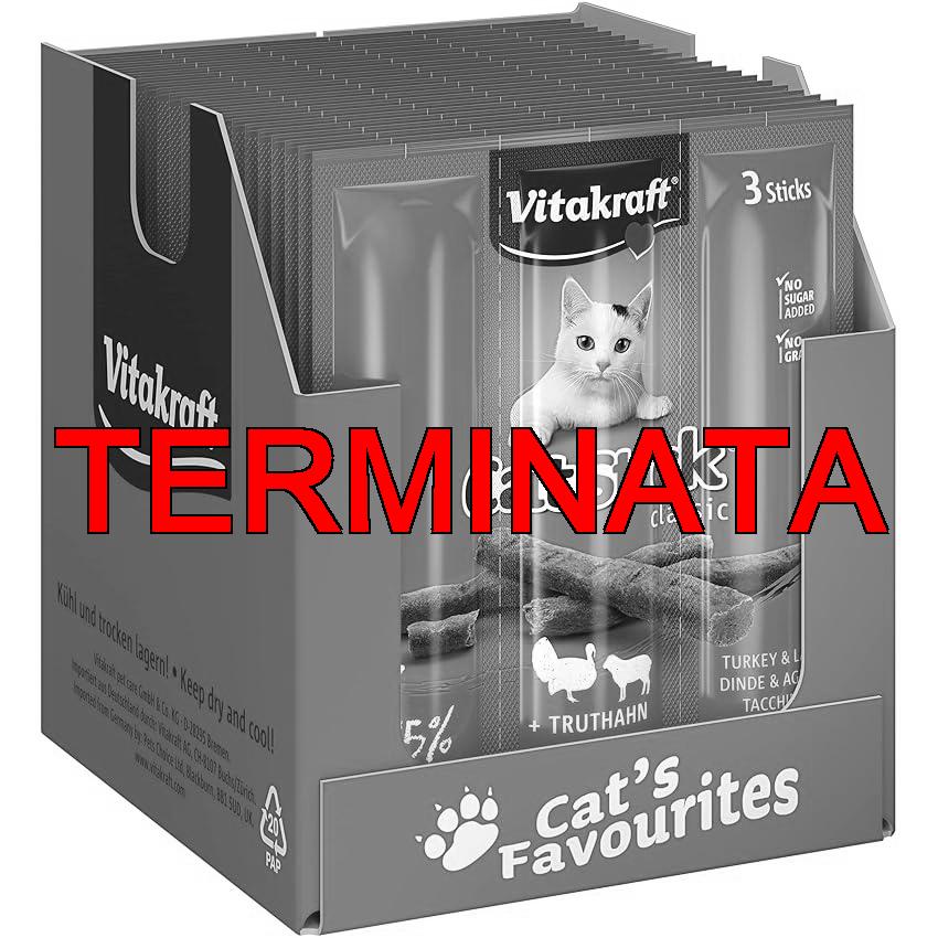 Vitakraft Cat Stick Classic – Mini bastoncini carnosi con tacchino e agnello, senza aggiunta di zucchero e cereali (20 x 3 pezzi)