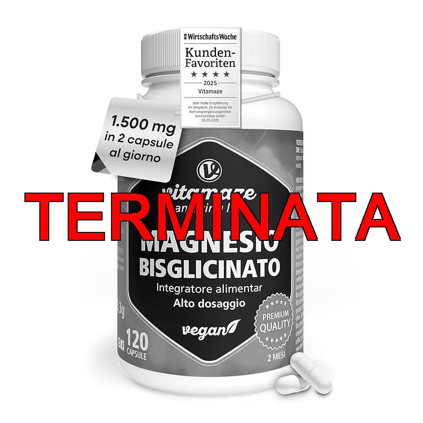Magnesio Bisglicinato 1500 mg in sole 2 capsule piccole al giorno altamente dosate, 300 mg magnesio elementare, Anti Stress, Fatica e Dolori Muscolari, Rilassante, 120 capsule vegane, Made in Germany