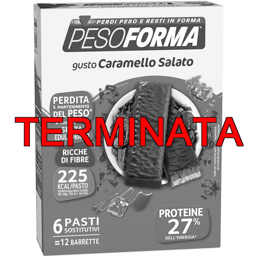 Pesoforma Barrette Caramello Salato, Pasto sostitutivo proteico, Barrette per il controllo del peso, Barrette proteiche per restare in forma, Solo 225 calorie, 12x31g