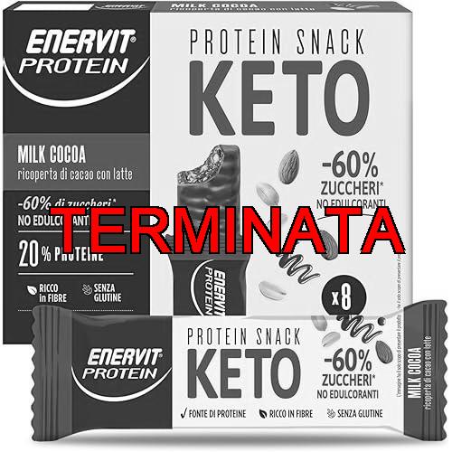 Enervit, Protein Snack Milk Choco, -60% di Zuccheri, Ricco in Fibre, Per il Controllo del Peso, Indicato per la Keto Diet, VeganOK, Senza Glutine, 8 Barrette da 35g