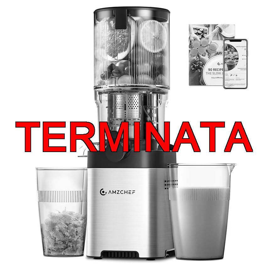 AMZCHEF Estrattore Frutta e Verdura 136mm, 1.8L Centrifuga Lenta 180W, Doppia Coclea in Acciaio Inox, Facile da Montare e Pulire, per Succo, Smoothie, Frullato