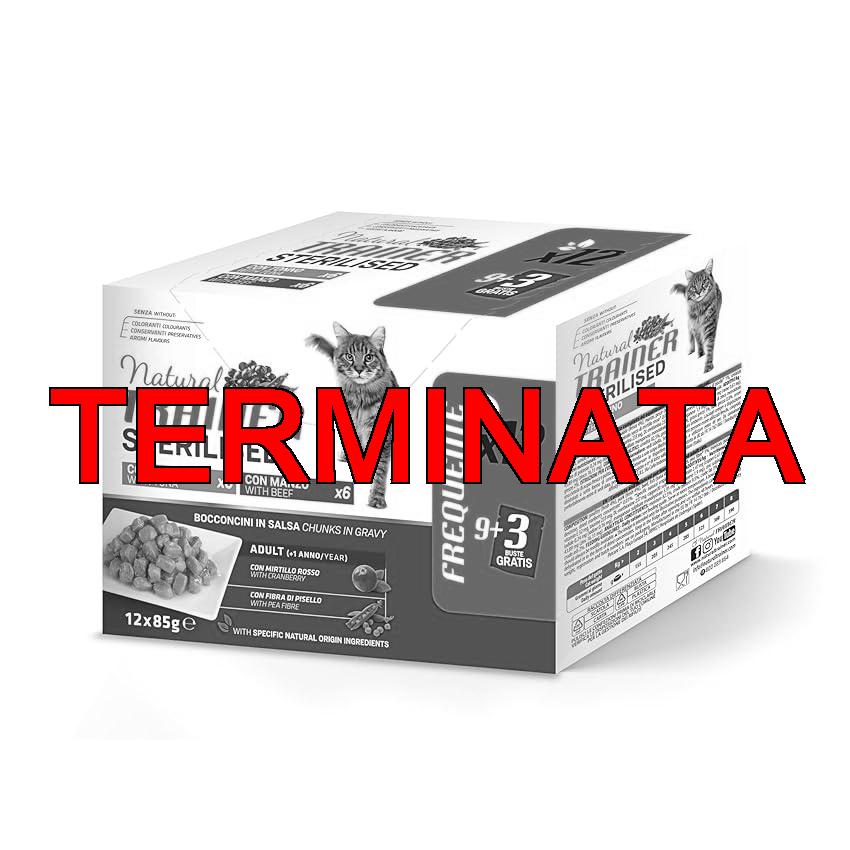 Natural Trainer Cibo Umido per Gatti Adulti Sterilizzati, Multipack Tonno e Manzo 12 x 85 g