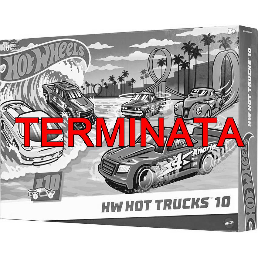 Hot Wheels – Set da 10 truck acrobatici, utilitari, da corsa e altri pick-up, veicoli die-cast in scala 1:64, modelli moderni e retrò da collezione, giocattolo per bambini, 3+ anni, HYM97