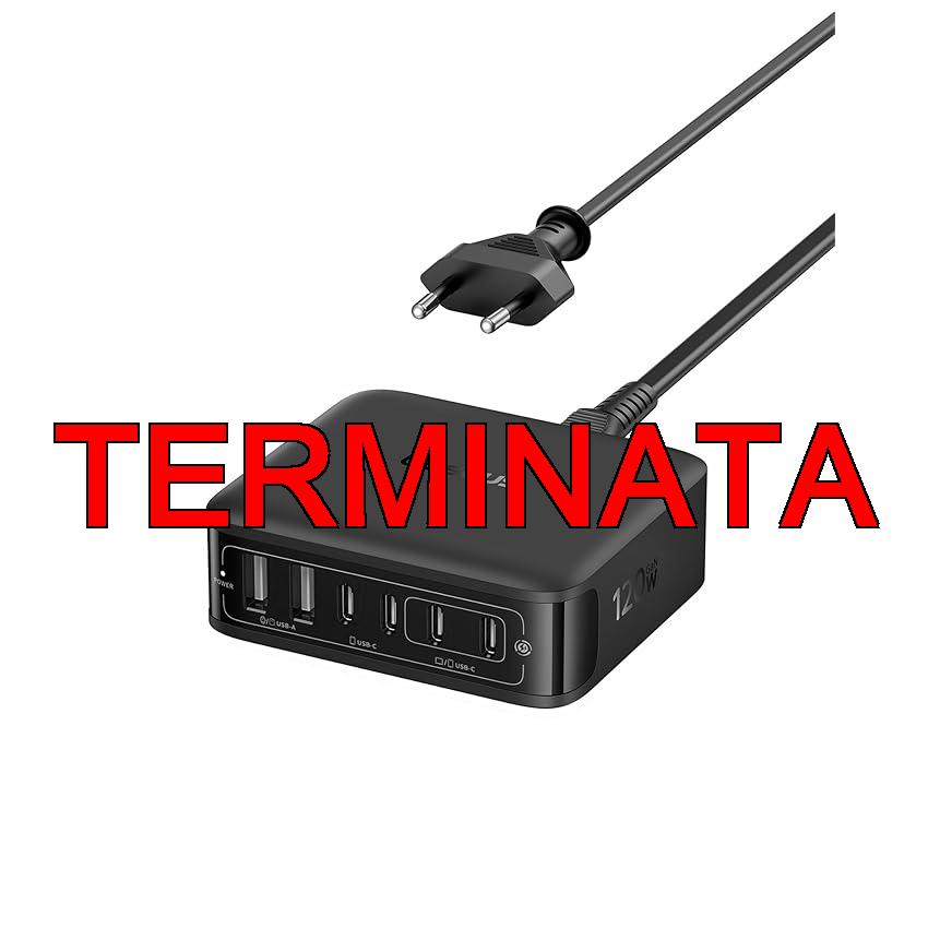 Baseus Caricatore USB C 120W, Stazione di Ricarica a 6 porte, Caricatore Rapido Compatibile con iPhone 17, 16, 15 Serie, MacBook Air, Galaxy, iPad, und mehr