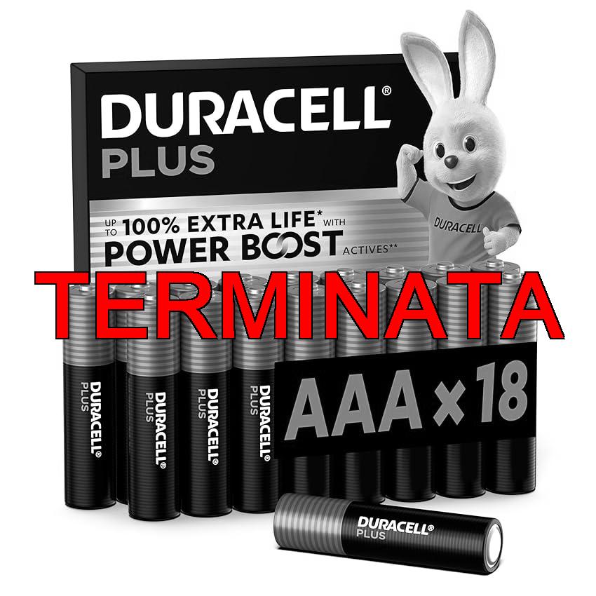 DURACELL Batterie Plus AAA (Confezione da 18) – Batterie Alcaline da 1,5 V – Fino al 100% di durata extra con Attivi POWER BOOST – Affidabilità per i dispositivi di utilizzo quotidiano – MN2400