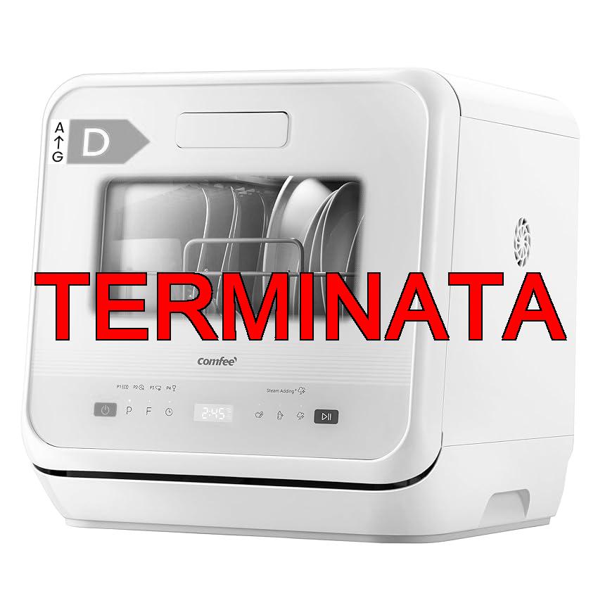 COMFEE’ Mini Lavastoviglie CDWMTO201D(W) Piccola lavastoviglie da tavolo con serbatoio dell’acqua integrato da 5 l, lavaggio a vapore, stoccaggio ventilato, classe energetica D – Bianco