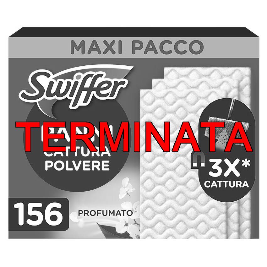 Swiffer Panni Cattura Polvere, 156 Panni Microfibra Dry, Cattura Polvere e Sporco, Ottimo per Tutti i Tipi di Pavimenti e per i Peli di Animali, Maxi Formato