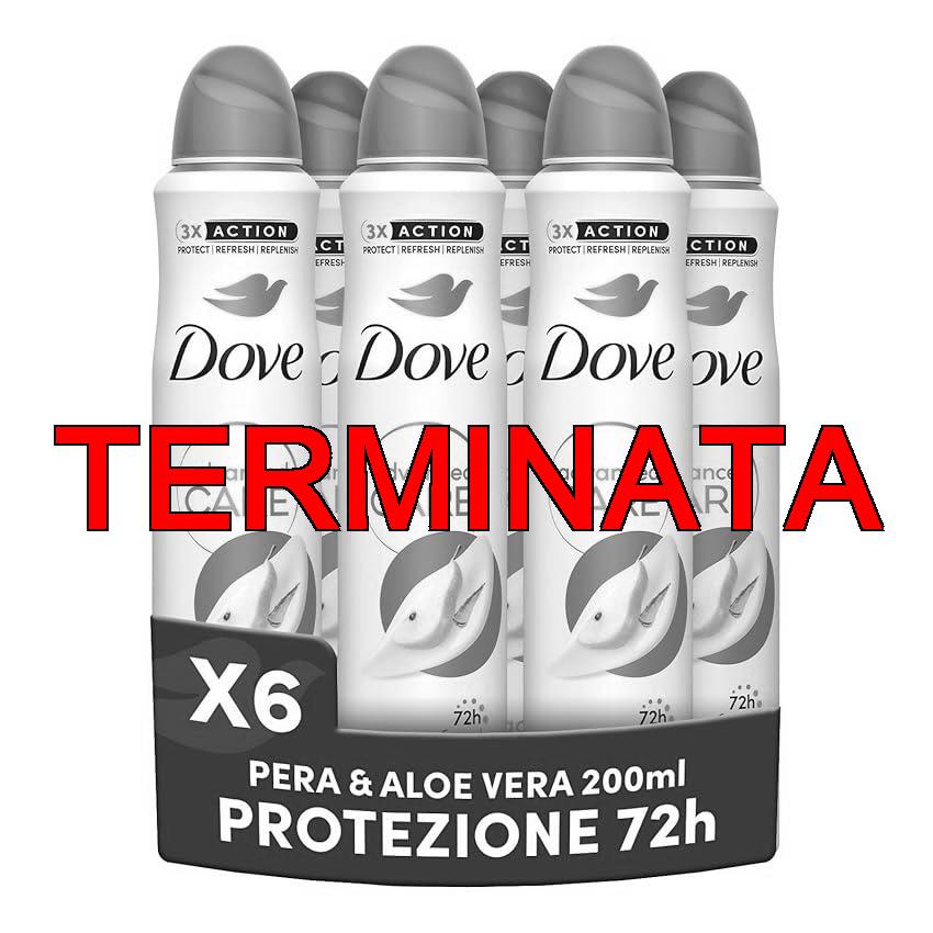 Dove Deodorante Spray Advanced Care Go Fresh Pera e Aloe Vera, con Formula Idratante e Delicata sulla Pelle, Senza Alcol, Pelle Asciutta Fino a 72 Ore, Deodorante Uomo e Donna, 6 Pezzi da 200ml