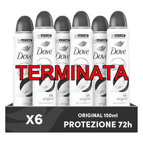 Dove Deodorante Spray Advanced Care Original, con Formula Idratante e Delicata sulla Pelle, Senza Alcol, Pelle Asciutta Fino a 72 Ore, Deodorante Uomo e Donna, 6 Pezzi da 150ml