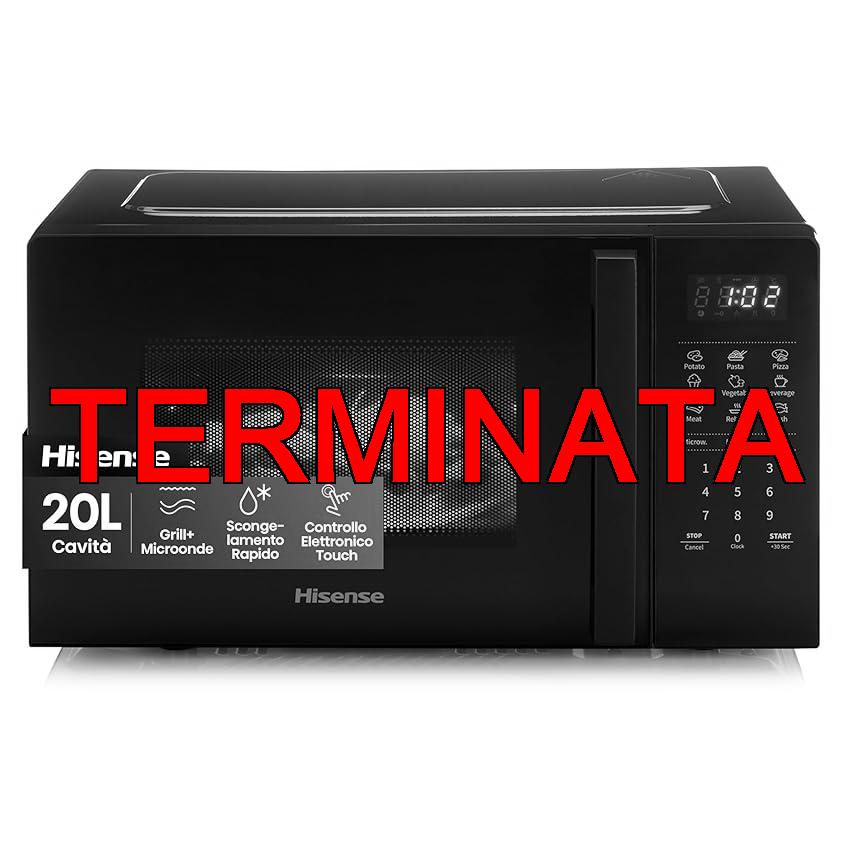 Hisense H20MOBS4HG Forno Microonde con controllo Elettronico, Capacità 20 L, Potenza 700 Watt, Funzione Grill 800 W, Display Led Comandi Touch, Colore Nero