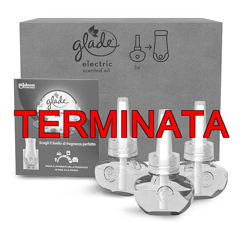 Glade liquido elettrico Profumatore per Ambienti con Olii Essenziali, Fragranza Relaxing Zen, 3 Ricariche