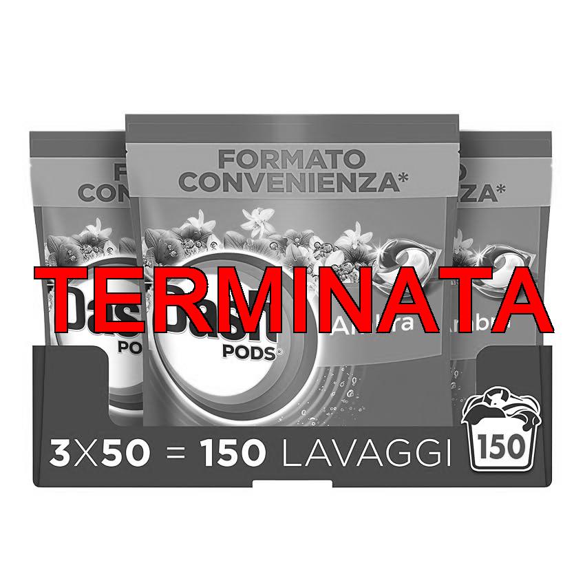 Dash Pods Detersivo In Capsule, 3×50 Lavaggi, Ambra, Rimuove le Macchie, Igienizza, Dona Freschezza, Brillantezza Per I Capi