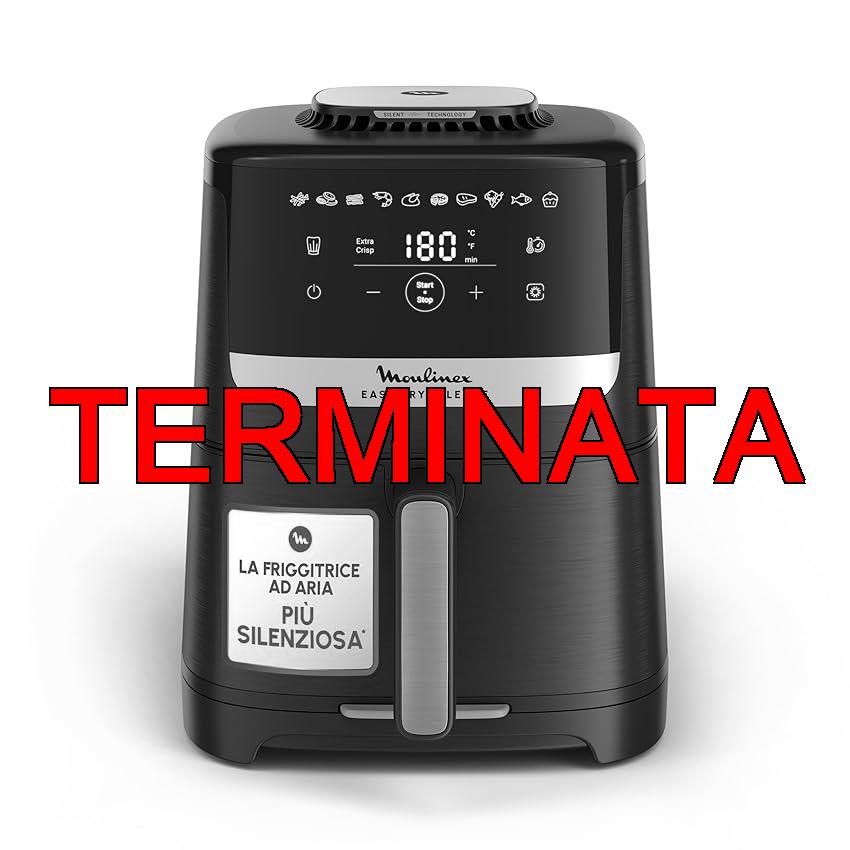 Moulinex Easy Fry Silence, Friggitrice ad Aria Silenziosa 5L, 1.5kg per 6 Persone, 1670W, Sistema Easy Clean & Store, 10 Programmi, Touchscreen, Cestello Lavabile in Lavastoviglie, Nera, EZ5528