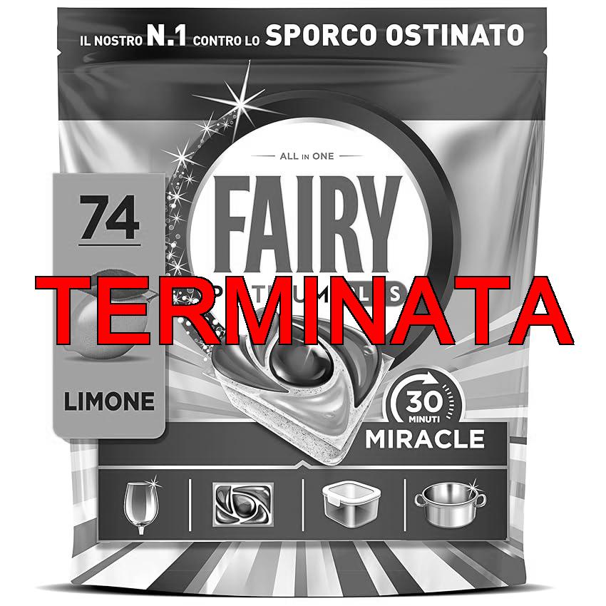 Fairy 30 Minuti Miracle Detersivo Pastiglie Lavastoviglie, 74 Capsule, Limone, Il Nostro N.1 Contro Lo Sporco Ostinato, Potente Anche Nei Cicli Brevi, MEGA Pack
