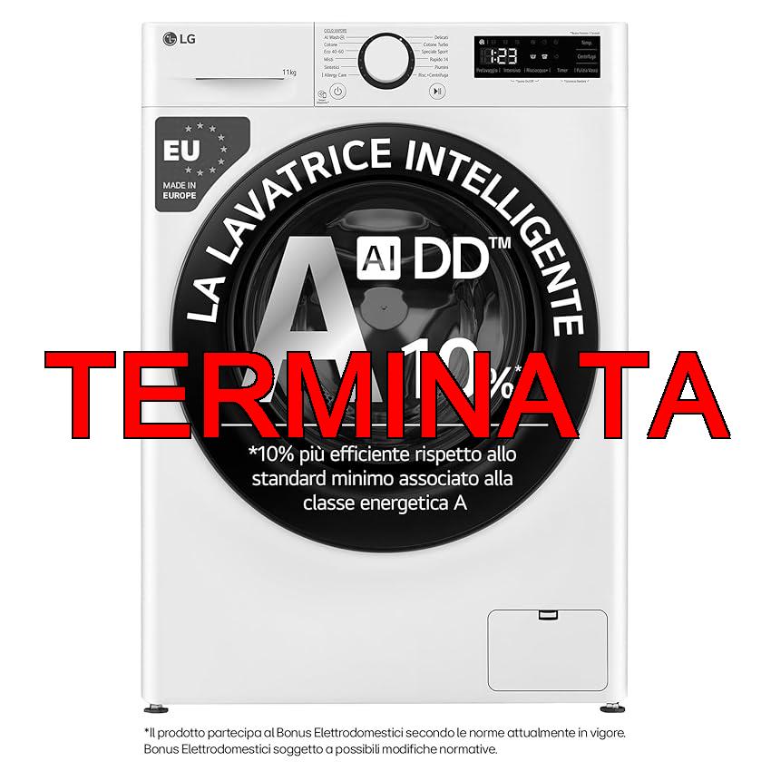 LG AI DD F4R3011NSWB Lavatrice Classe A -10%, Carica Frontale Serie R3, Lavatrice 11kg, 1400 giri, AIWash, Lavaggio a vapore, Motore Direct Drive, Smart Diagnosis, Libera installazione, Bianca