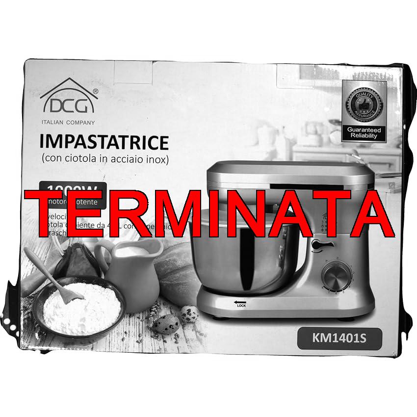 DCG Impastatrice Planetaria KM1401S Impastatore Ciotola in Acciaio 4lt con Accessori, Colore Silver Grigio 8 Velocità, Potenza 1000W