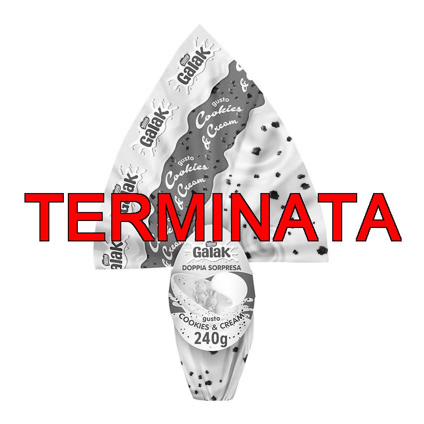 GALAK Uovo di Pasqua 2026 Cioccolato Bianco Cookies & Cream con Sorpresa e 2 Cioccolatini 240g