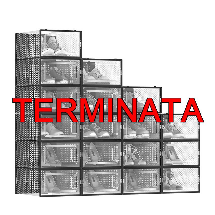 SONGMICS Scatole per Scarpe, Pacco da 18 Contenitori per Scarpe, Organizzatori Porta Scarpe Pieghevoli e Impilabili, Fino a Taglia 44, Trasparente e Blu Carbone LSP18SB30