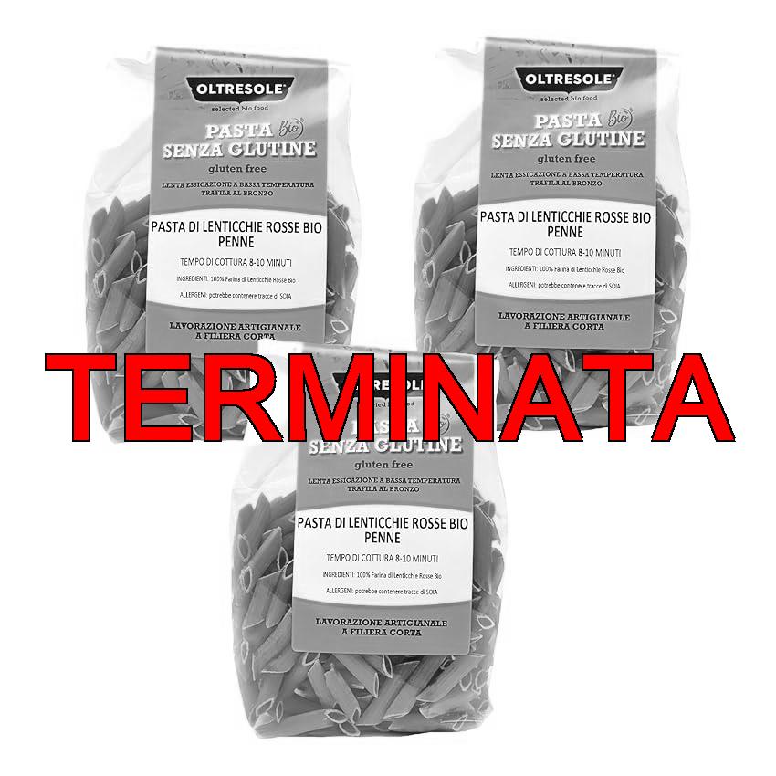Oltresole – Pasta di Lenticchie Rosse Biologica Gluten Free, Formato Penne – pasta proteica di legumi, 100% farina di lenticchie rosse bio, vegan senza glutine, confezione da 3 pacchi da 350 g
