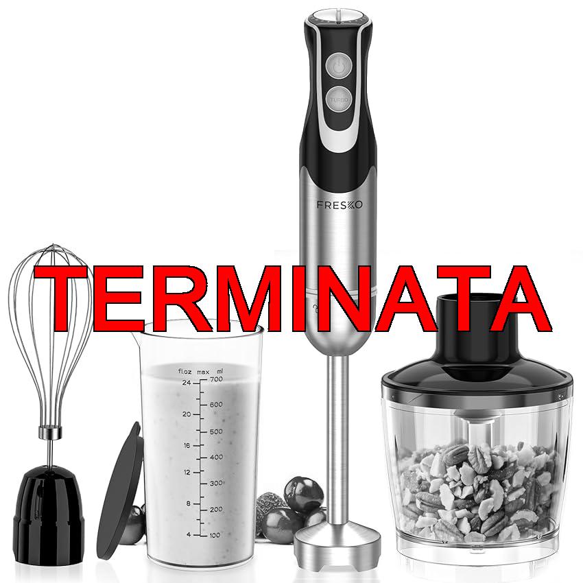 FRESKO Frullatore a Immersione 4-in-1, 1000 W Minipimer Immersione in 304 Acciaio Inossidabile, con 12 Velocità e Modalità Turbo, Antispruzzo Design, Include Misurino, Tritatutto e Frusta (HB3302)