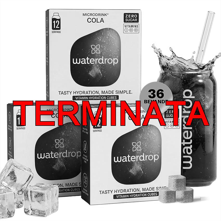 waterdrop® Originale COLA – Senza Zucchero, 36 waterdrop cubetti per acqua aromatizzata, con Vitamine, Ideale con Acqua frizzante come bibita alternativa, Bibite Senza Calorie, Vitamina