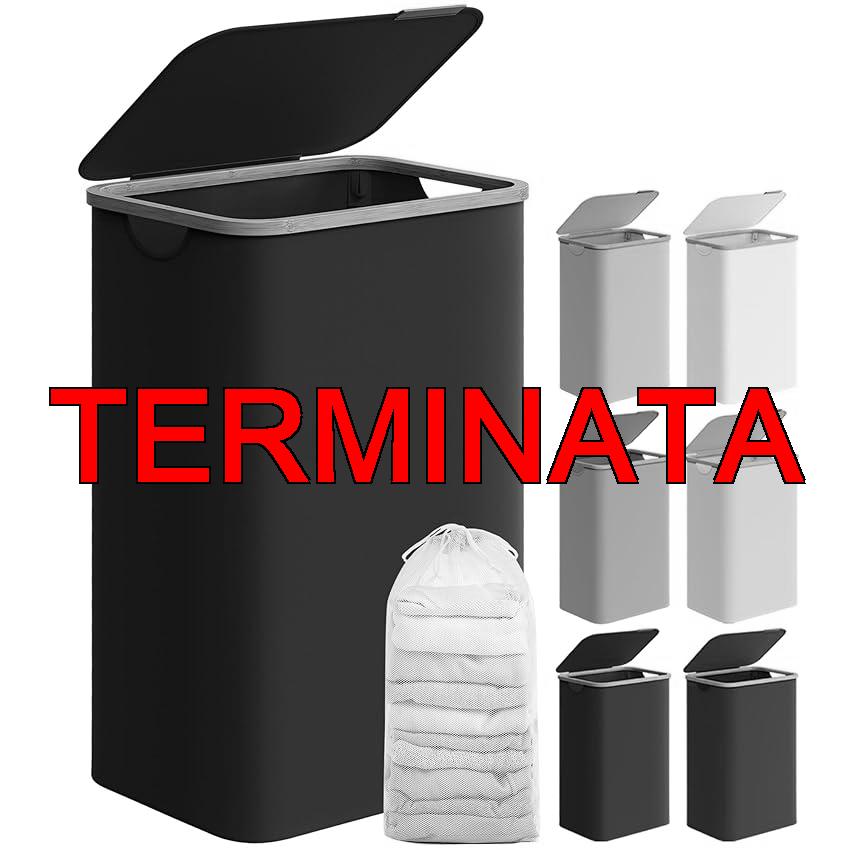 SONGMICS Cesto Portabiancheria con Coperchio, Cesta per Bucato, 90L, Salvaspazio, Sacco Rimovibile, Tessuto Oxford, Manici di Bambù, Pieghevole, 42 x 32 x 70,5 cm, Nero Inchiostro LCB509B01