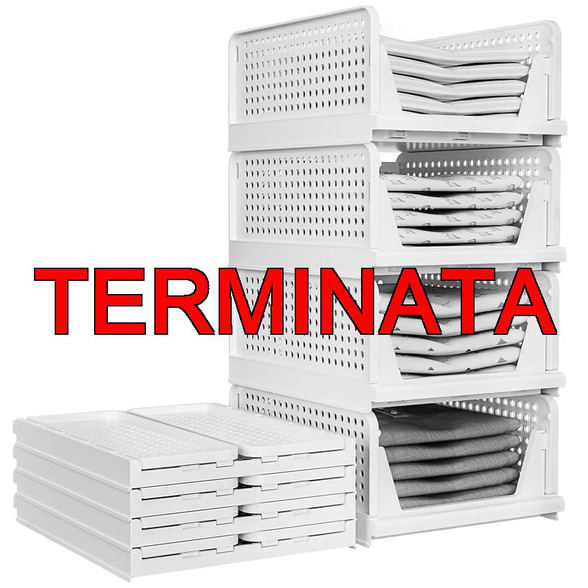 TidyIsles Confezione da 8 cestini pieghevoli in plastica impilabili per armadio, colore bianco