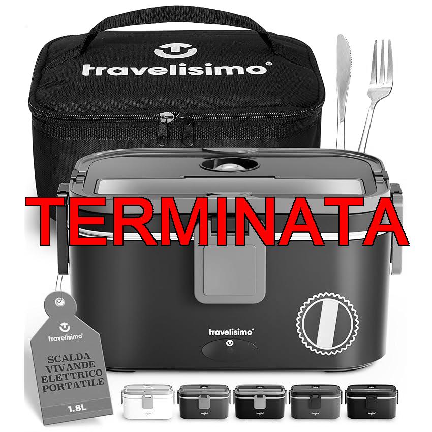 TRAVELISIMO Scaldavivande Elettrico Portatile Extra Grande 1,8L 100W Portapranzo Riscaldabile Portatile, 220V, 12V, 24V Porta Pranzo Riscaldabile per Viaggio e Lavoro, Porta Pranzo Termico