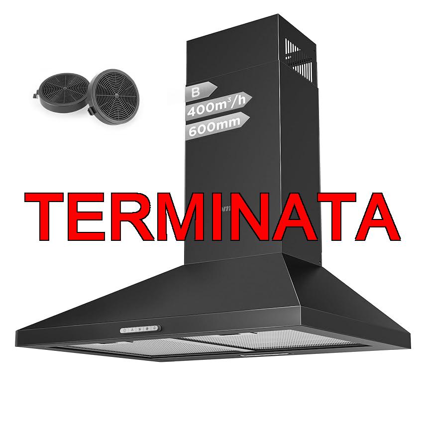 COMFEE’ Cappa Aspirante 60 cm PYRA17B-60 Nera Cappa Cucina con LED, Sistema di Ricircolo e Canalizzazione e Filtri a Carbone